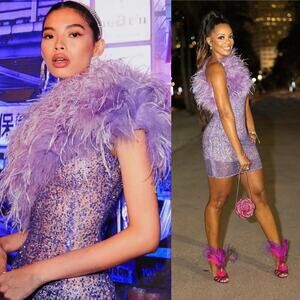 Bronx & Banco Lulu Feather Mini Dress Lilac Purple Sequin Embellished Size 6